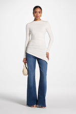 Asymmetric Rouched Bamboo Top - Coconut Milk
