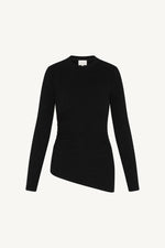 Asymmetric Rouched Knit Top - Black