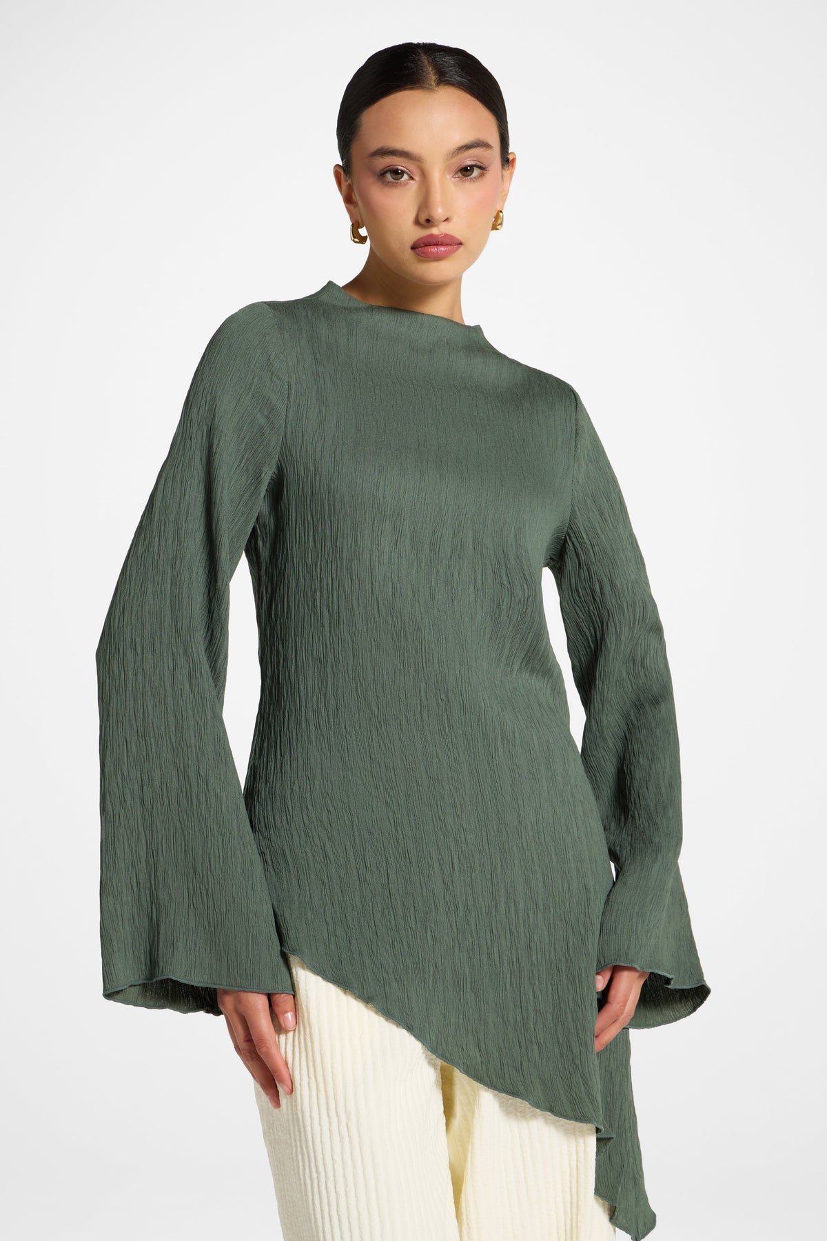 Asymmetric Textured Top - Basil