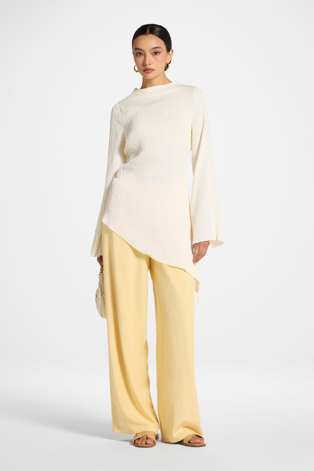Asymmetric Textured Top - White