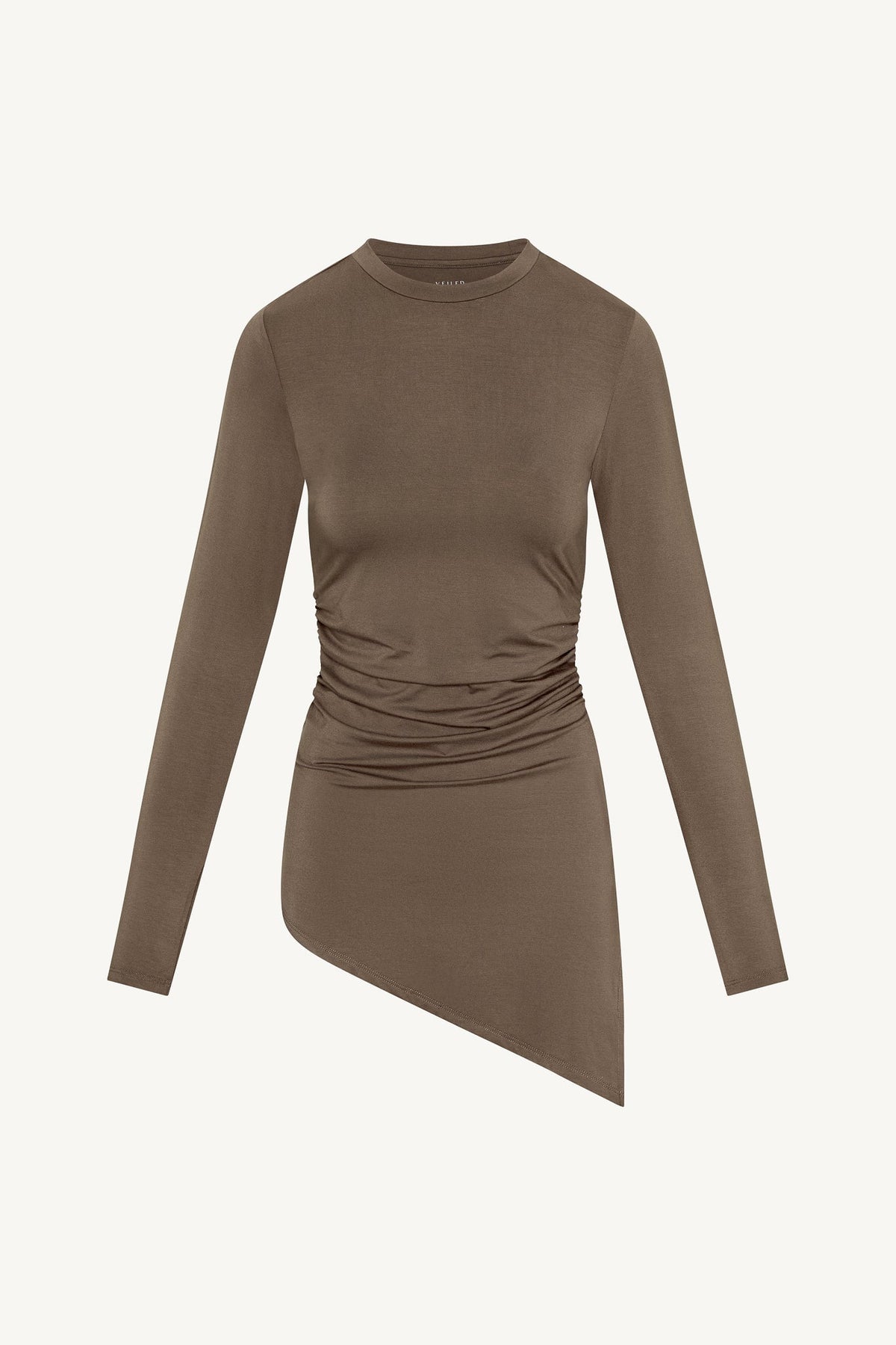 Asymmetric Rouched Bamboo Top - Chocolate
