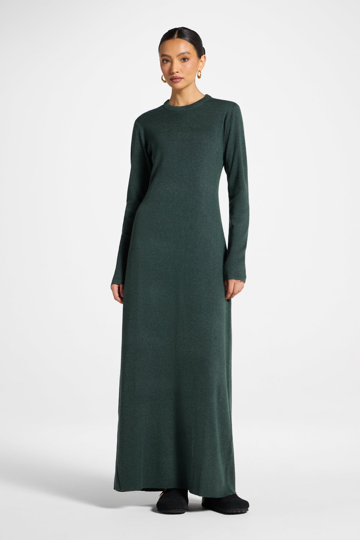 Basic Ribbed Knit Maxi Dress - Dark Forest
