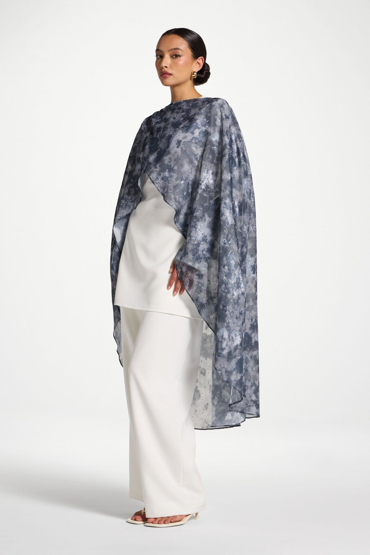 Lace Up Back Top & Cape Set - White/Midnight
