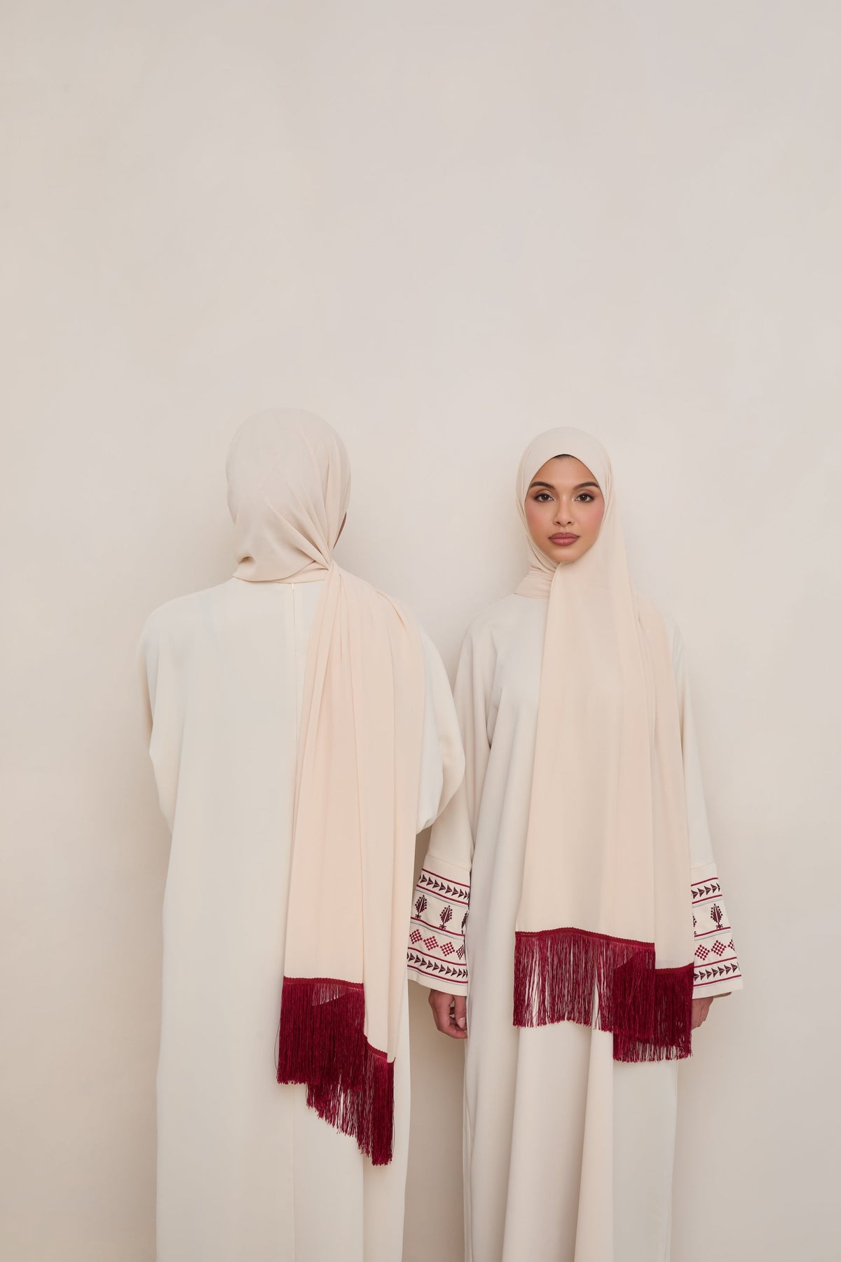 Khirka Chiffon Hijab - Red Tassels