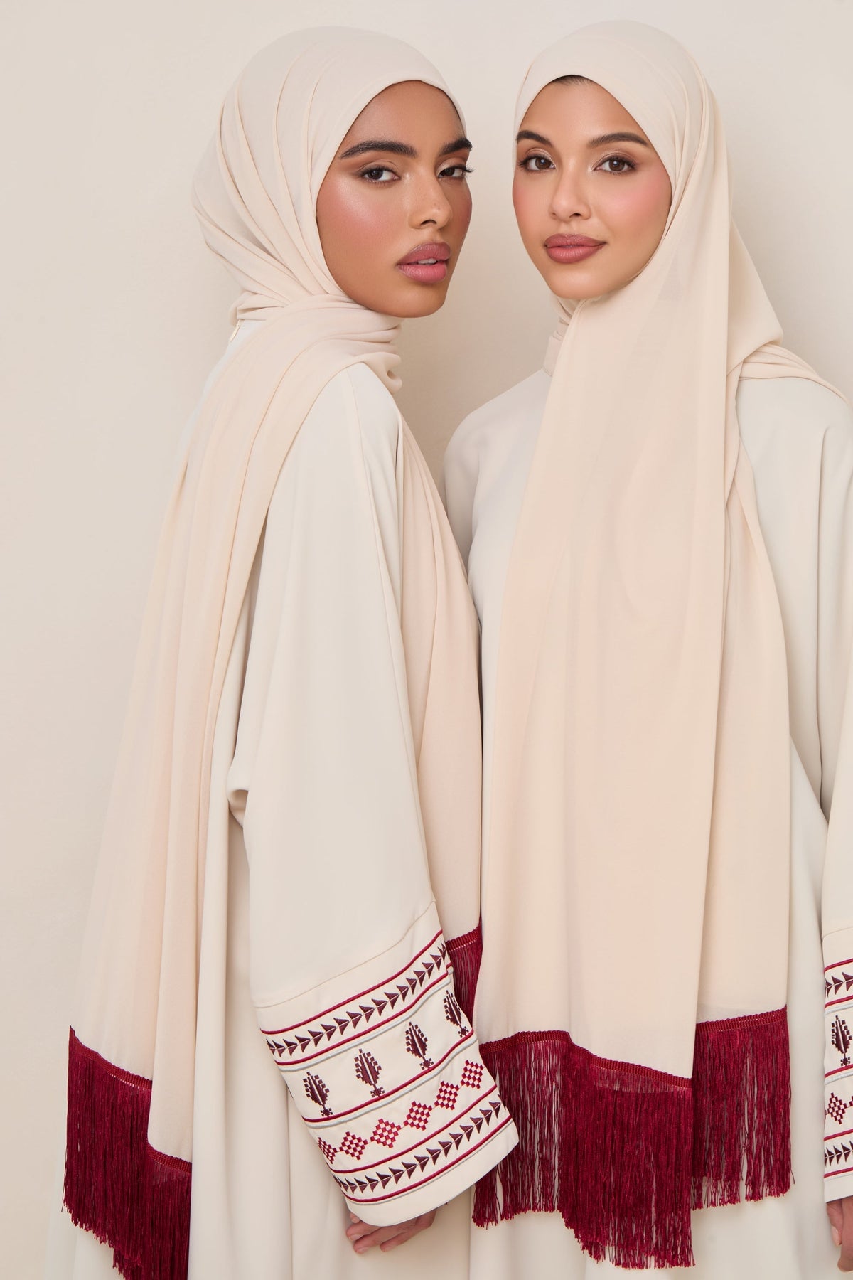 Khirka Chiffon Hijab - Red Tassels