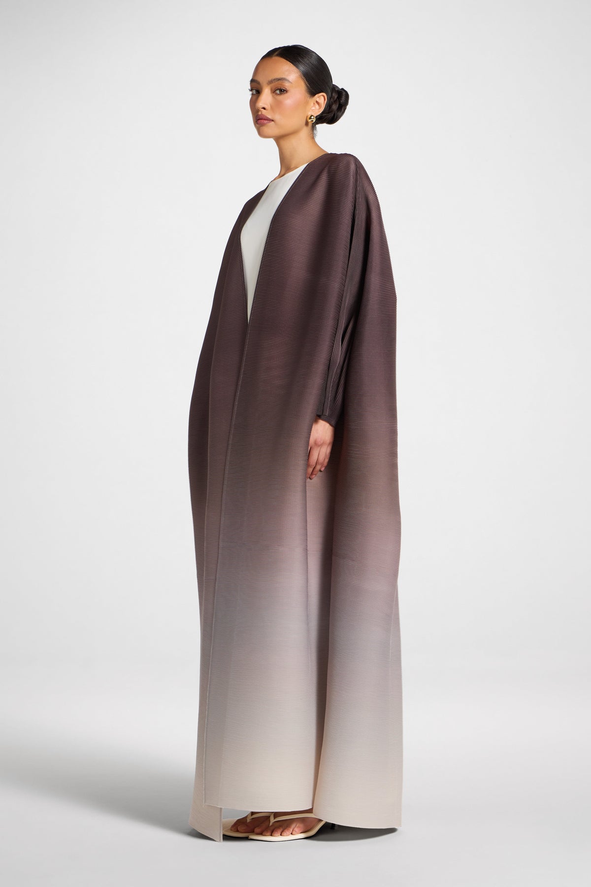 Ombre Pleated Open Abaya - Java Pink