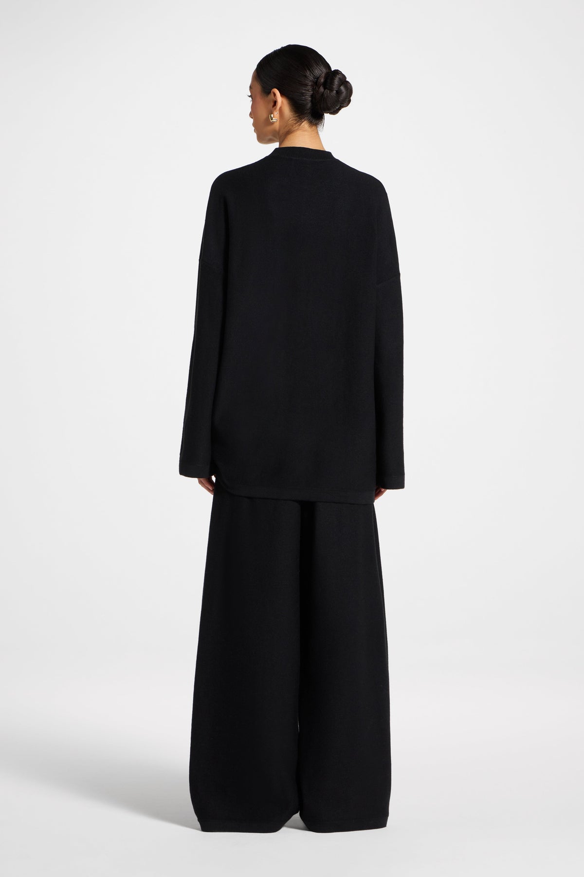 Side Rouched Knit Top & Pants Set - Black