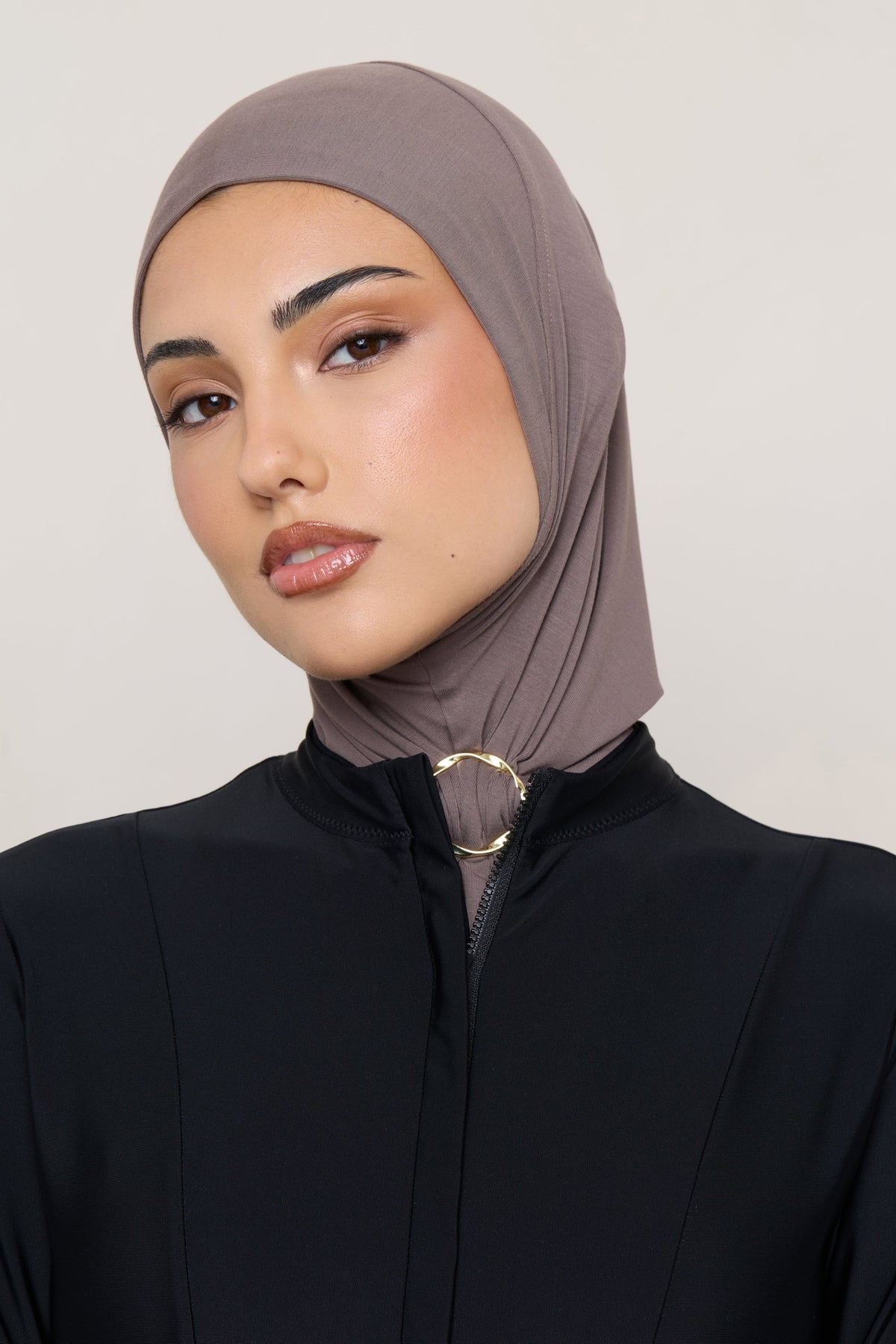 Amira Bamboo Jersey Instant Hijab - Deep Taupe