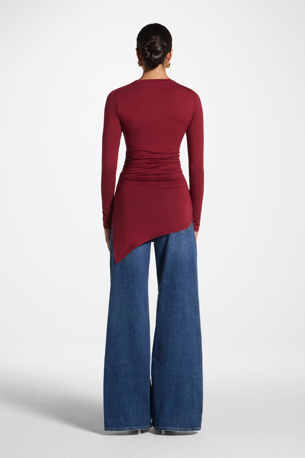 Asymmetric Rouched Bamboo Top - Cherry Lacquer
