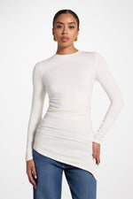 Asymmetric Rouched Bamboo Top - Coconut Milk