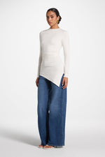 Asymmetric Rouched Bamboo Top - Coconut Milk