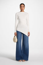 Asymmetric Rouched Bamboo Top - Coconut Milk