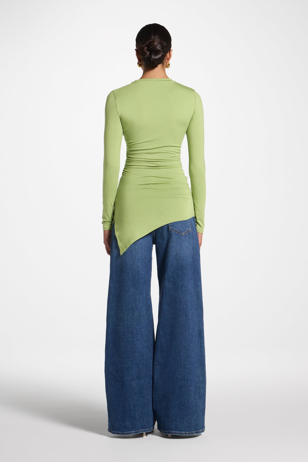 Asymmetric Rouched Bamboo Top - Matcha