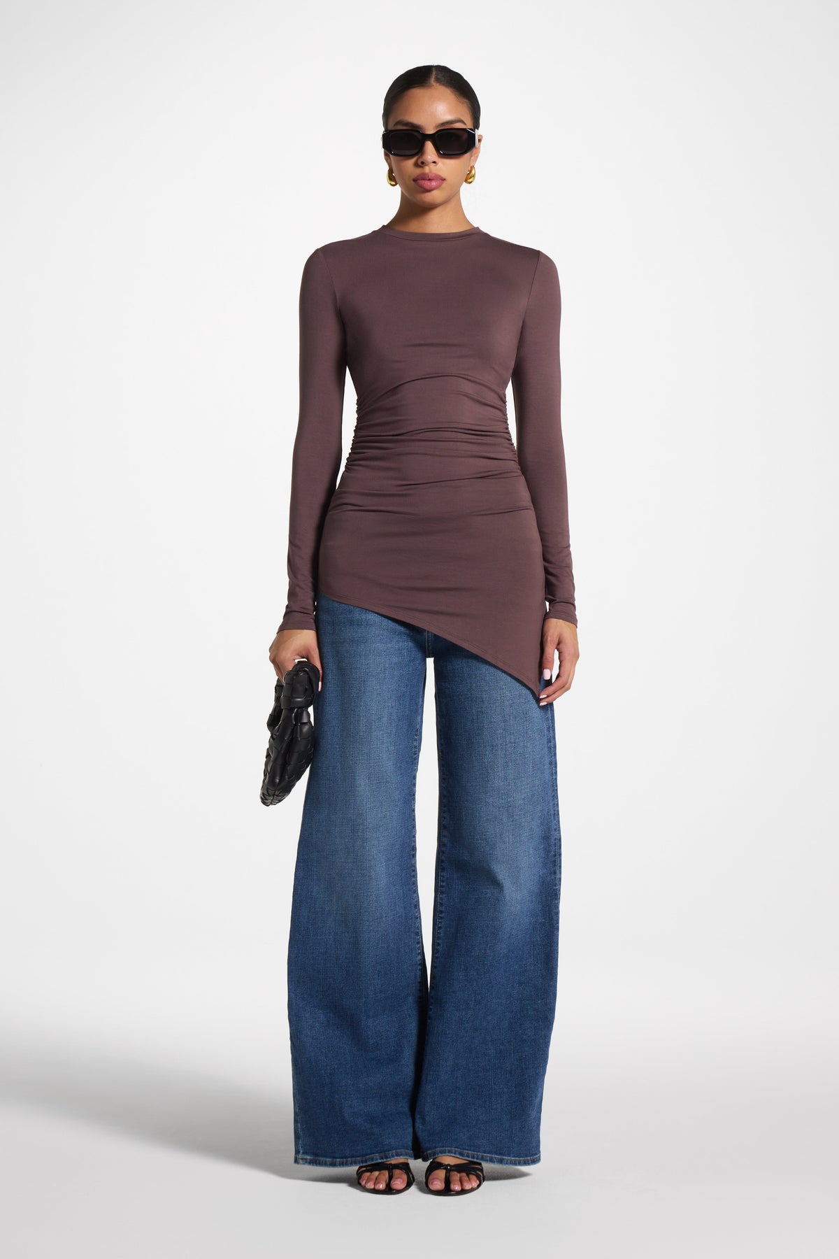 Asymmetric Rouched Bamboo Top - Peppercorn
