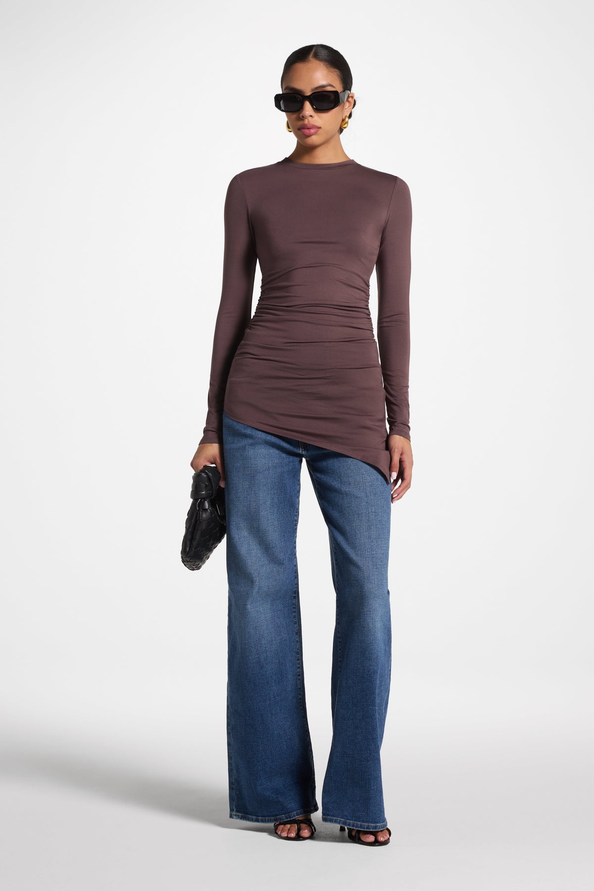 Asymmetric Rouched Bamboo Top - Peppercorn