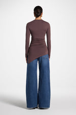 Asymmetric Rouched Bamboo Top - Peppercorn