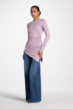 Asymmetric Rouched Bamboo Top - Smokey Lavender