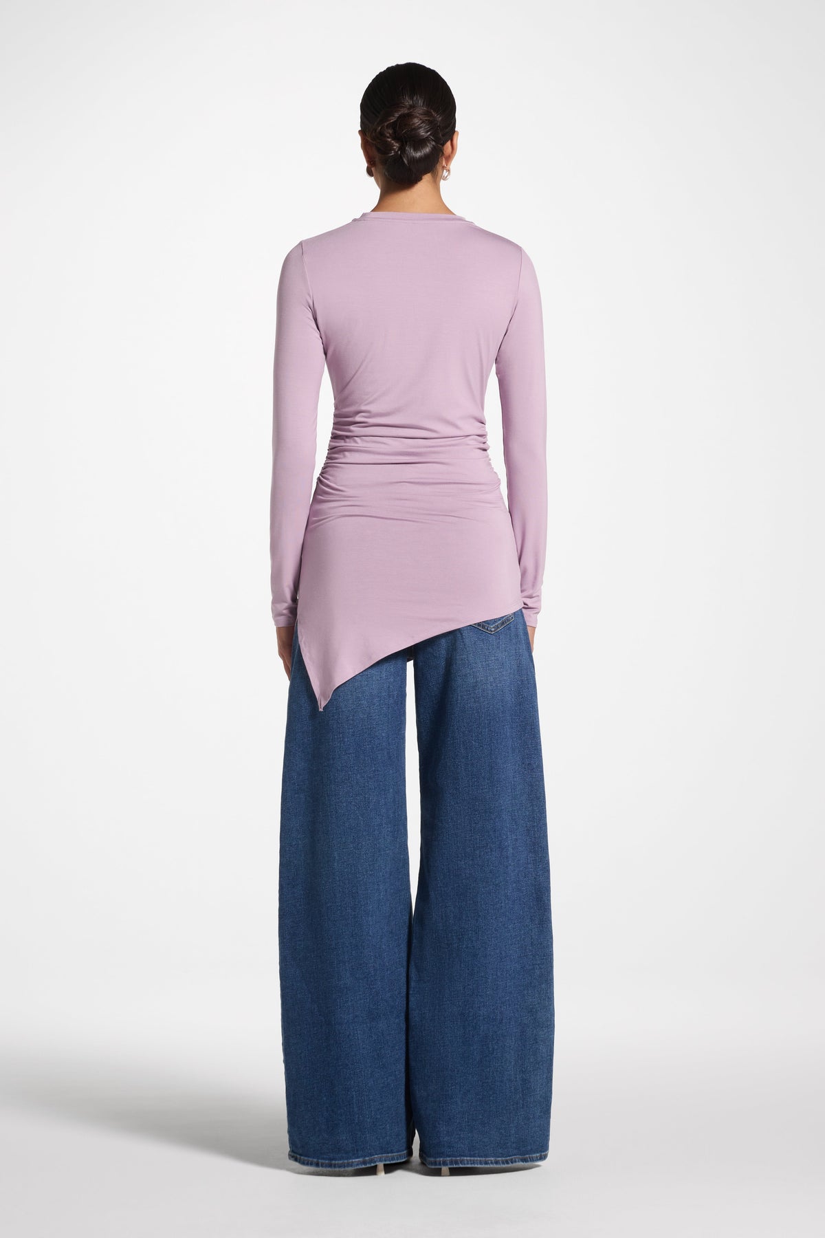 Asymmetric Rouched Bamboo Top - Smokey Lavender