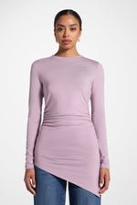 Asymmetric Rouched Bamboo Top - Smokey Lavender