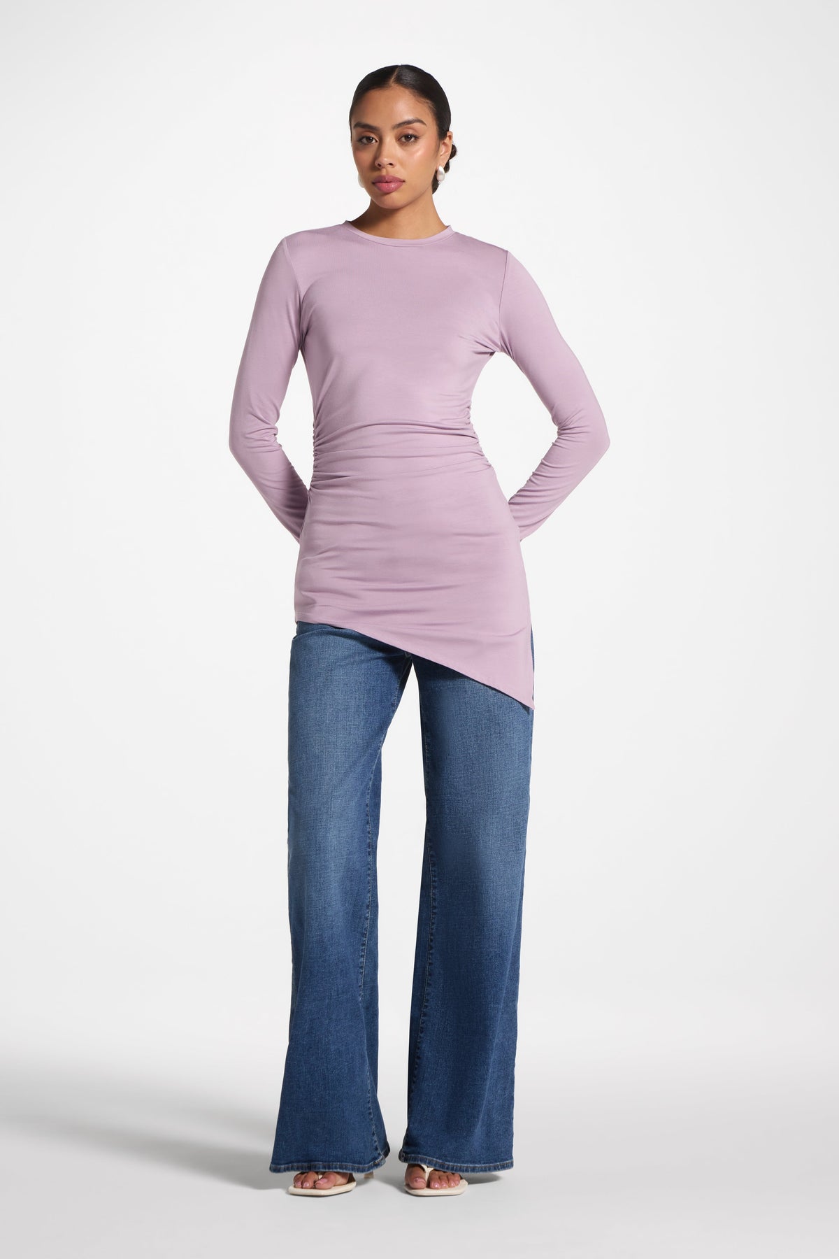 Asymmetric Rouched Bamboo Top - Smokey Lavender