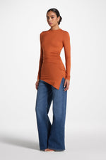 Asymmetric Rouched Bamboo Top - Spice