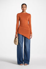 Asymmetric Rouched Bamboo Top - Spice