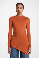 Asymmetric Rouched Bamboo Top - Spice