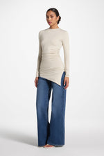 Asymmetric Rouched Bamboo Top - Stone