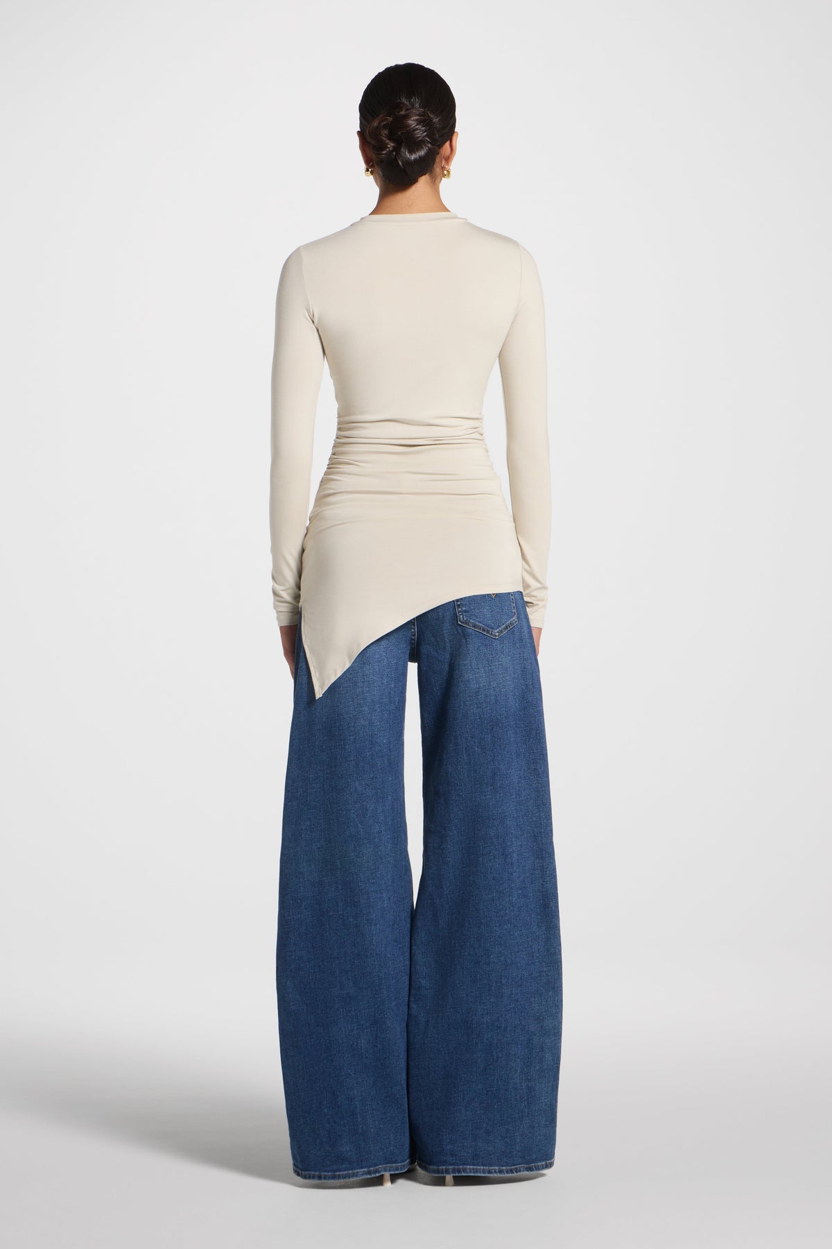 Asymmetric Rouched Bamboo Top - Stone