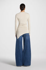 Asymmetric Rouched Bamboo Top - Stone