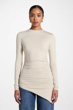 Asymmetric Rouched Bamboo Top - Stone
