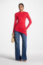 Asymmetric Rouched Bamboo Top - Strawberry