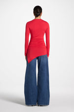 Asymmetric Rouched Bamboo Top - Strawberry