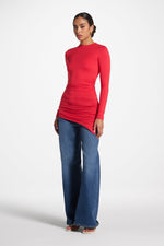 Asymmetric Rouched Bamboo Top - Strawberry
