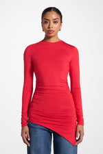 Asymmetric Rouched Bamboo Top - Strawberry