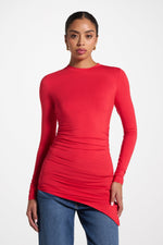 Asymmetric Rouched Bamboo Top - Strawberry