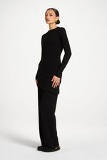 Asymmetric Rouched Knit Top - Black