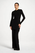Asymmetric Rouched Knit Top - Black