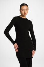 Asymmetric Rouched Knit Top - Black