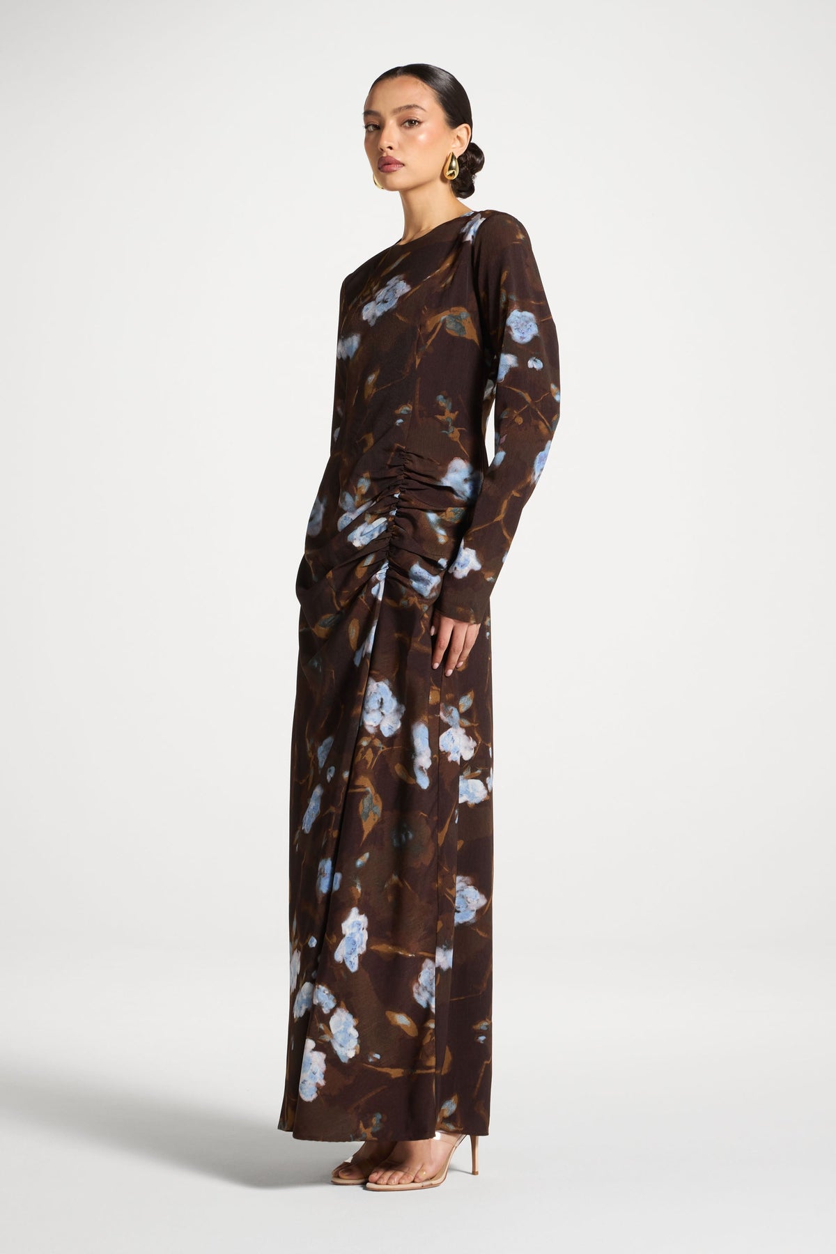 Asymmetric Rouched Maxi Dress - Cocoa Petals