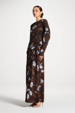 Asymmetric Rouched Maxi Dress - Cocoa Petals