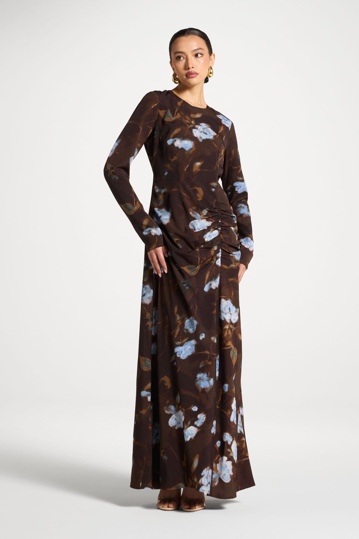 Asymmetric Rouched Maxi Dress - Cocoa Petals