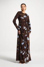 Asymmetric Rouched Maxi Dress - Cocoa Petals