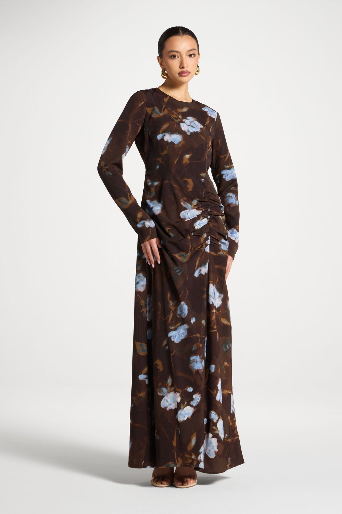 Asymmetric Rouched Maxi Dress - Cocoa Petals