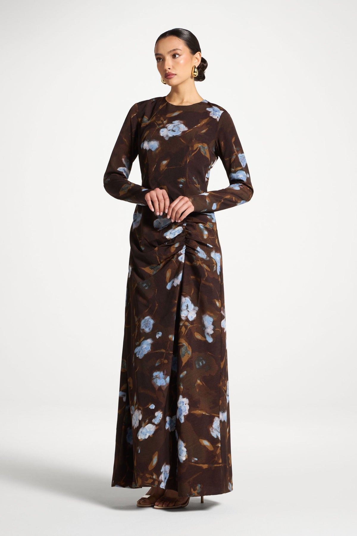 Asymmetric Rouched Maxi Dress - Cocoa Petals