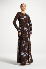 Asymmetric Rouched Maxi Dress - Cocoa Petals