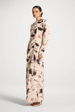 Asymmetric Rouched Maxi Dress - Vanilla Petals