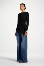 Asymmetric Rouched Shoulder Top - Black