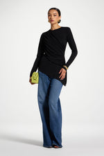 Asymmetric Rouched Shoulder Top - Black