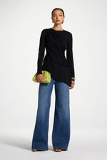 Asymmetric Rouched Shoulder Top - Black